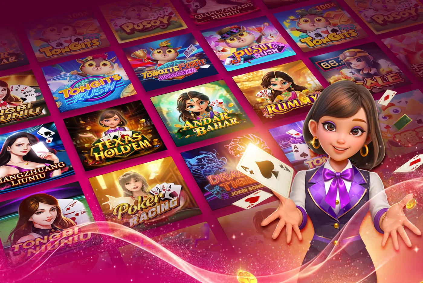 คอลเลกชันเกม JDB Casino พร้อมตัวละครผู้หญิงด้านขวา